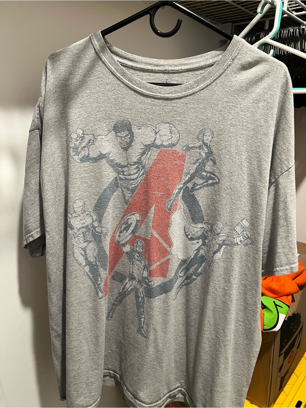 Marvel Gray Short Sleeve Tee with Red Avengers 'A' Graphic